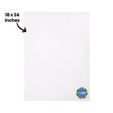 A blank Zart stretched canvas shown front-on, annotated "18 x 24 inches" with an arrow pointing to the surface. The white primed face is smooth and unmarked, with a round "by zart" sticker in the lower right corner, set against a plain white background.