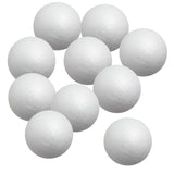 A cluster of ten Zart Poly Deco Foam balls grouped together against a white background. Each smooth white sphere displays the characteristic lightly dimpled, beaded foam texture, with a faint seam line visible around the centre of each ball.