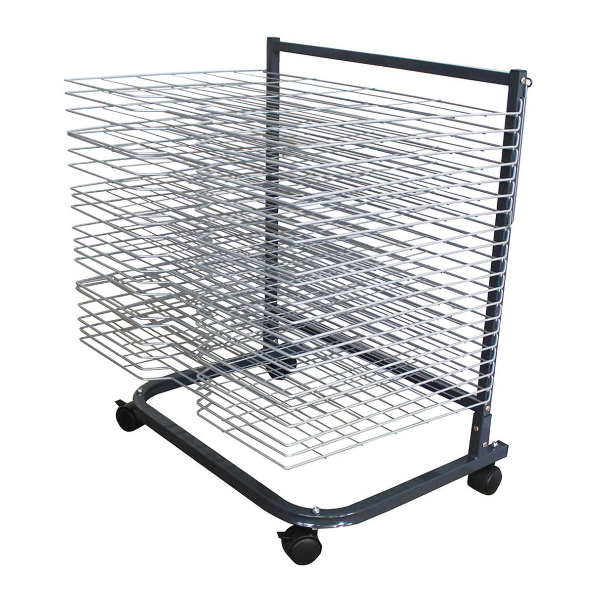 Zart DPZ122 Drying Rack 20 Shelves - A metal drying rack with multiple wire shelves on a wheeled frame, used for drying artworks or paper.