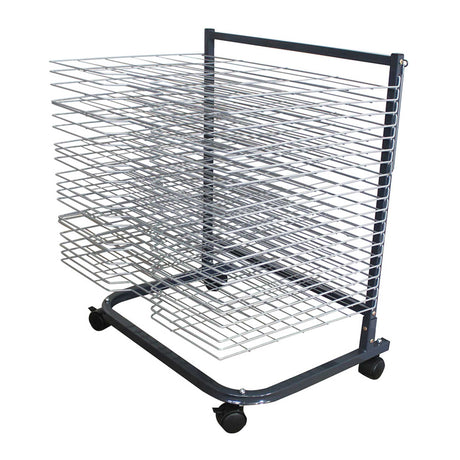 Zart DPZ122 Drying Rack 20 Shelves - A metal drying rack with multiple wire shelves on a wheeled frame, used for drying artworks or paper.