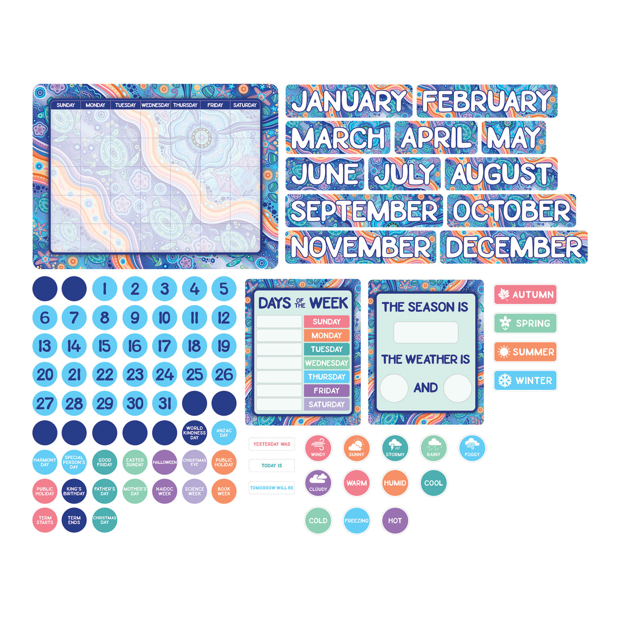 Calendar Bulletin Board Set  (Indigenous Australian) - Zart