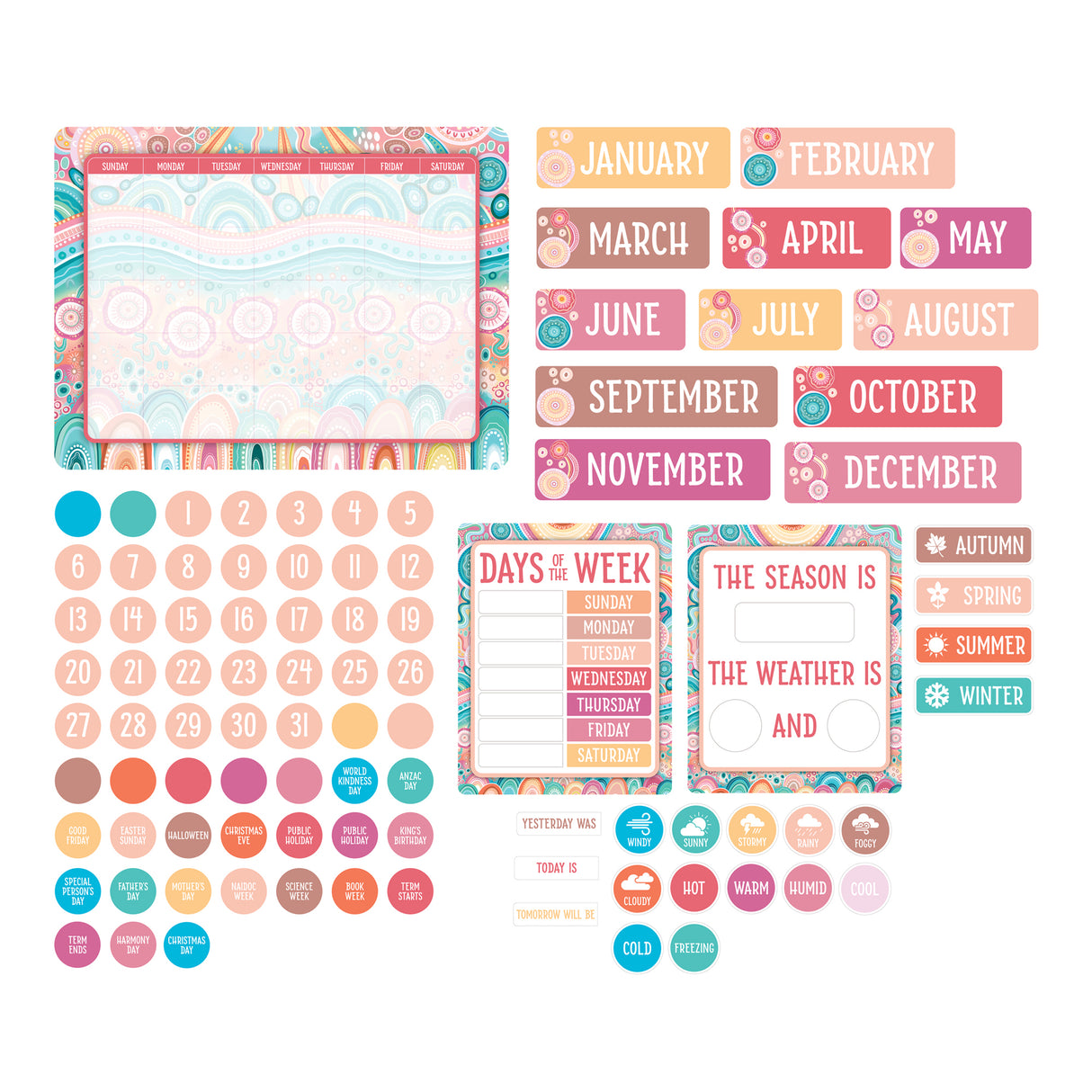 Calendar Bulletin Board Set  (Indigenous Australian) - Zart