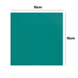 Green Velvet Print Lino Tile shown flat with dotted measurement guides and on-image text reading “15cm” across the top and side, indicating a 15 x 15cm square tile size.