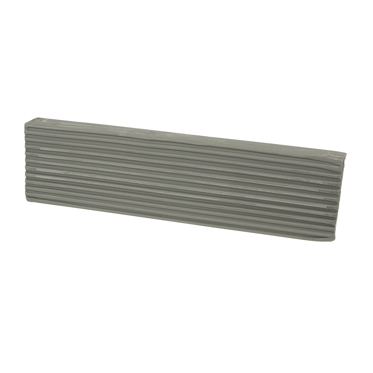 Single grey clay block displayed horizontally. Rectangular shape with rounded ends and ridged sides. Surface shows smooth, slightly matte texture with subtle tonal variation.