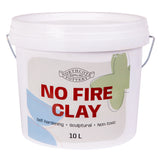 Large white plastic tub of Northcote Pottery No Fire Clay 10L with metal handle, labelled “NO FIRE CLAY” and “Self-hardening - Sculptural - Non-toxic”.