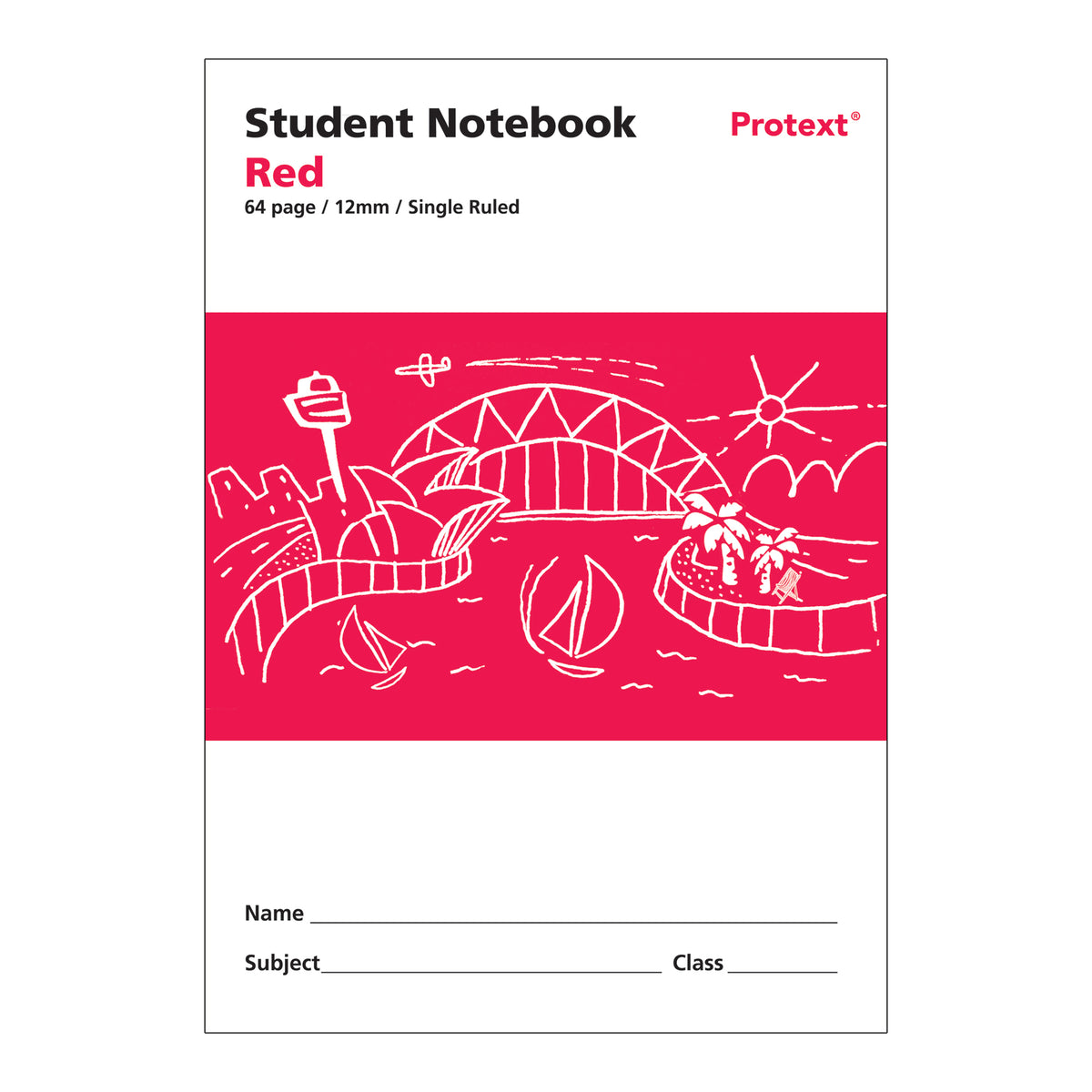 Writer Student Notebook Red 12mm Ruled 240 x 175mm Portrait 64 pages