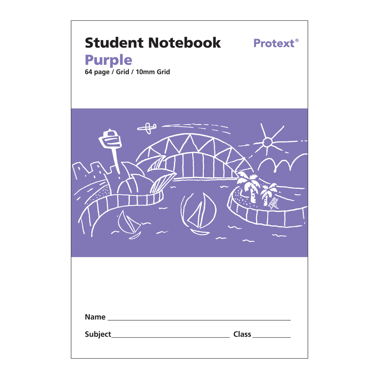 Writer Student Notebook Purple Grid Lines 10mm, 240 x 175mm Portrait 64 pages - Zart