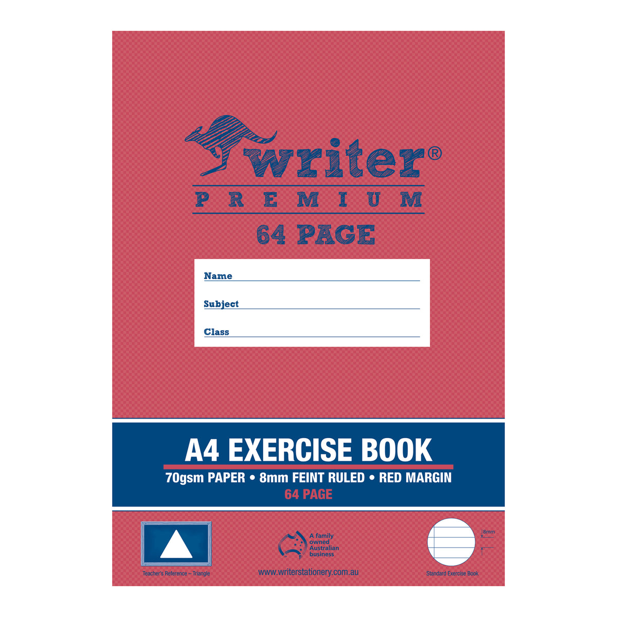 Writer Premium Exercise Book A4 8mm Ruled Red Margin 64 pages