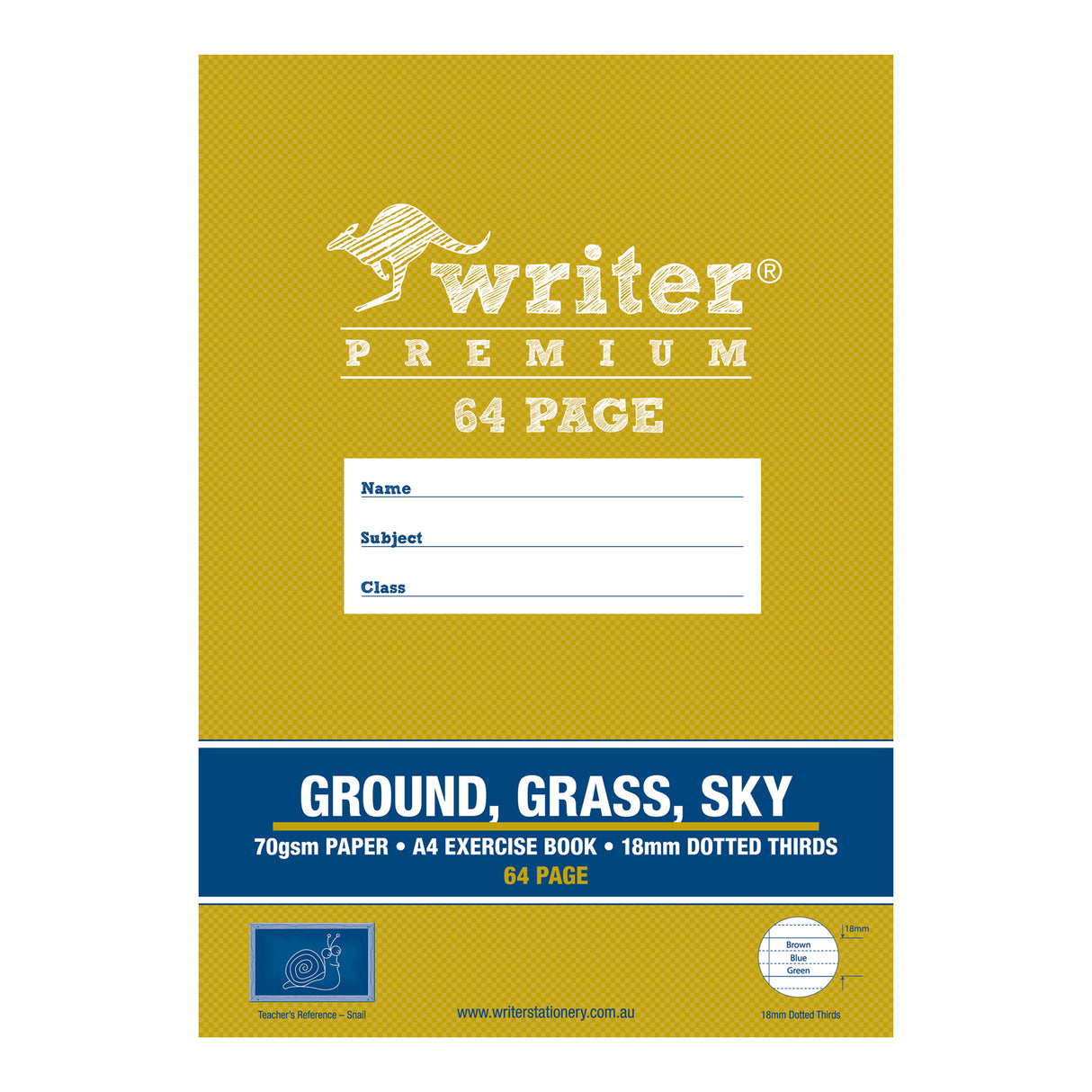 Writer Premium Exercise Book Ground/Grass/Sky Coloured Dotted Thirds A4 64pg - Zart