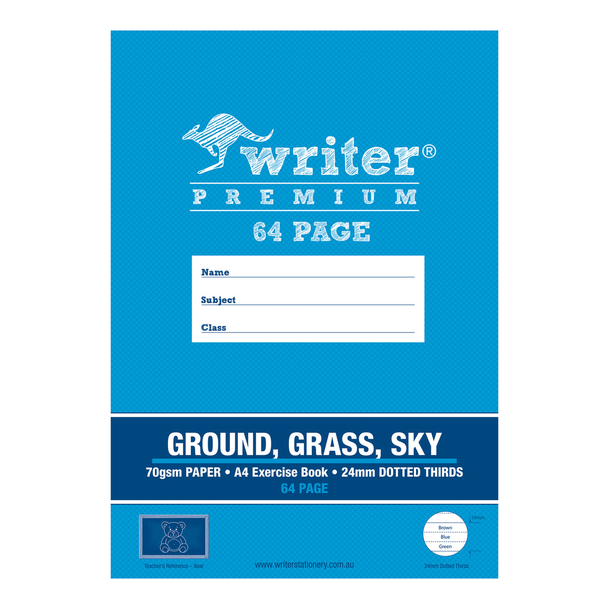 Writer Premium Exercise Book Ground/Grass/Sky Coloured Dotted Thirds A4 64pg - Zart