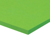 A corner of a stack of lime green Zart Cover Paper shown at an angle against a white background. The top sheet has a smooth, even surface, and the layered edge reveals the depth of the pack with its neatly aligned sheets.