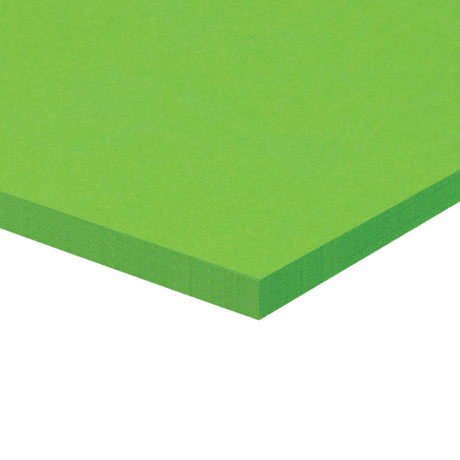 A corner of a stack of lime green Zart Cover Paper shown at an angle against a white background. The top sheet has a smooth, even surface, and the layered edge reveals the depth of the pack with its neatly aligned sheets.