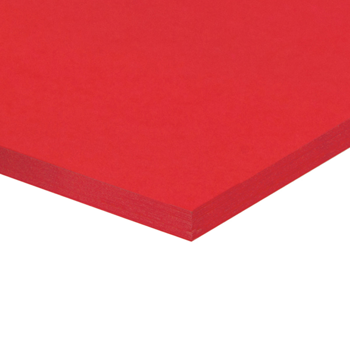 A corner of a stack of red Zart Cover Paper shown at an angle against a white background. The top sheet has a smooth, even surface, and the layered edge reveals the depth of the pack with its neatly aligned sheets.