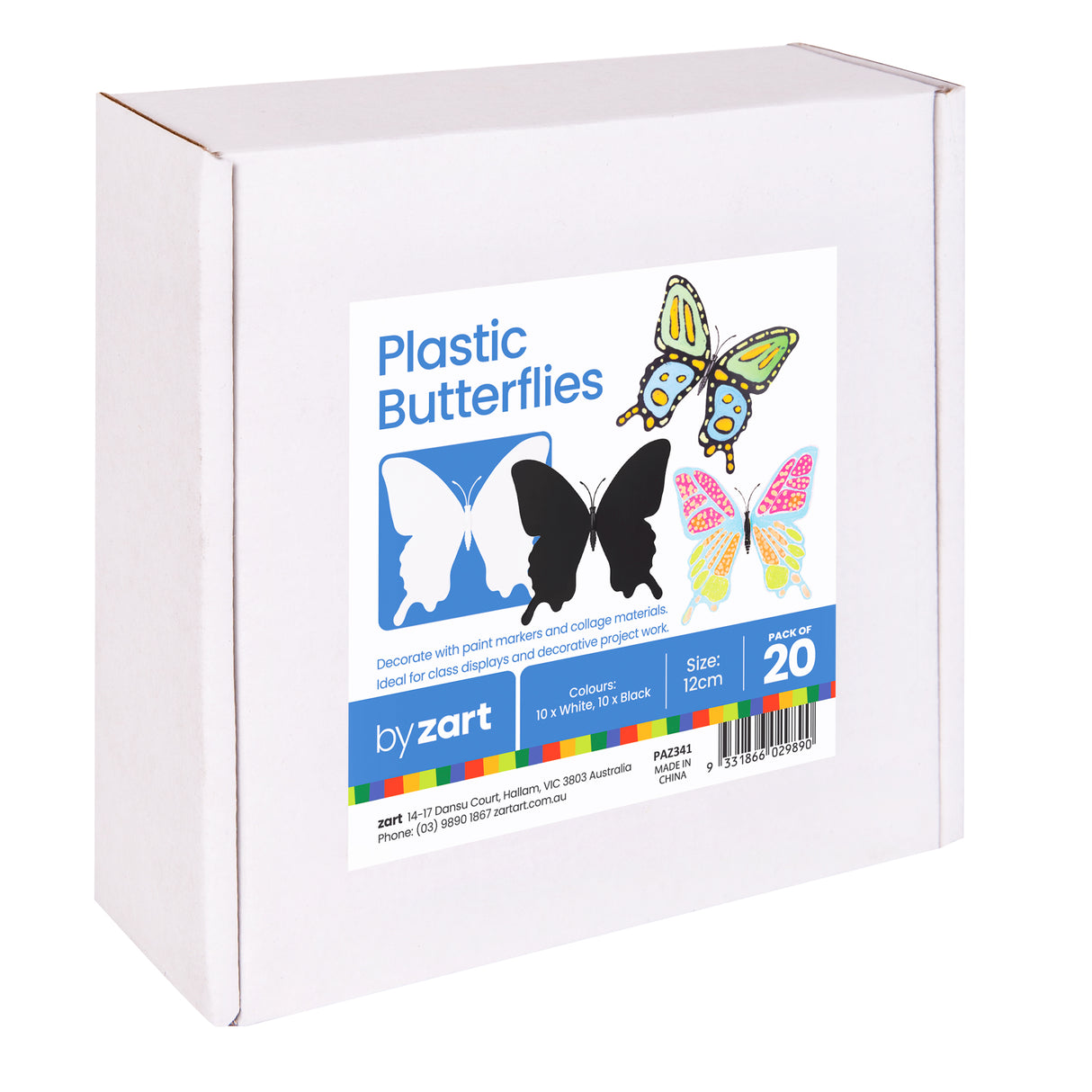 Zart Plastic Butterflies 12cm Pack of 20
