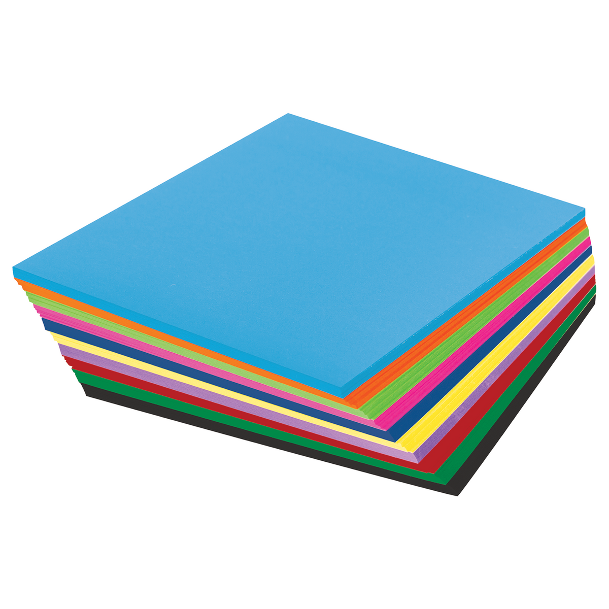 Stack of 10 assorted coloured square paper sheets in blue, orange, green, pink, navy, yellow, purple, red, green and black
