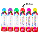 Six Zart Colour Apps bottles standing upright in a row on a white background, each topped with a different coloured cap. On-image annotation reads “6 Colours” with an arrow pointing to the red-capped bottle.