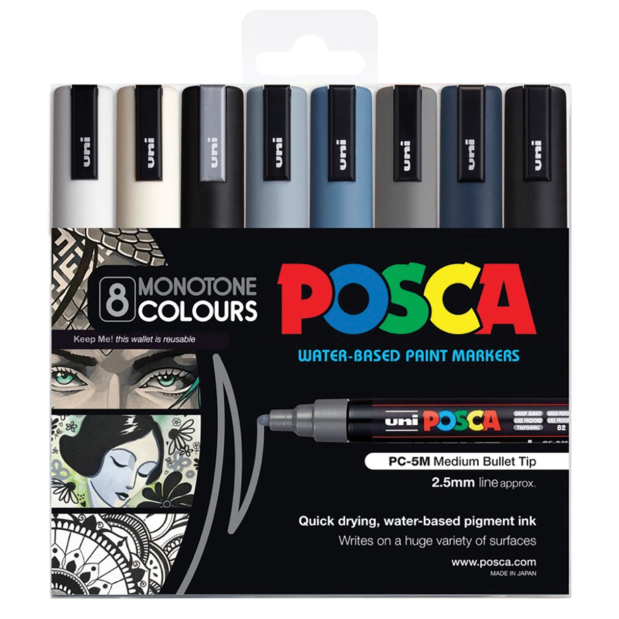 Posca Marker PC-5M Monotones Pack of 8 - Zart