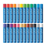 Two rows of Zart oil pastel sticks displayed on a white background, showing the full 24-colour range with blue paper wrappers and varied bright and neutral colours.