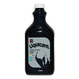 EC Liquicryl Junior Student Acrylic Paint in black. The plastic bottle has a white screw cap and a moulded easel logo on the shoulder, the paint showing through. Its grey label carries the coloured Liquicryl name and a paint splash, marked Made in Australia, Washable and Non-Toxic.