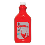 EC Liquicryl Junior Student Acrylic Paint in bright red. The plastic bottle has a white screw cap and a moulded easel logo on the shoulder, the paint showing through. Its grey label carries the coloured Liquicryl name and a paint splash, marked Made in Australia, Washable and Non-Toxic.