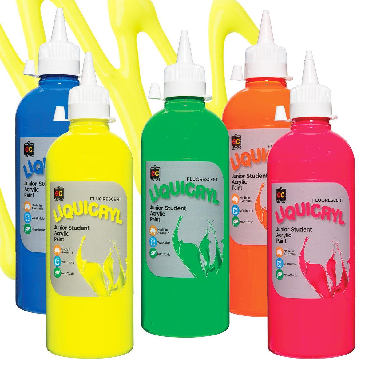 EC Liquicryl Junior Student Acrylic Fluorescent Paint 500mL Pack of 7