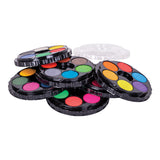 Set of colorful makeup palettes on a white background