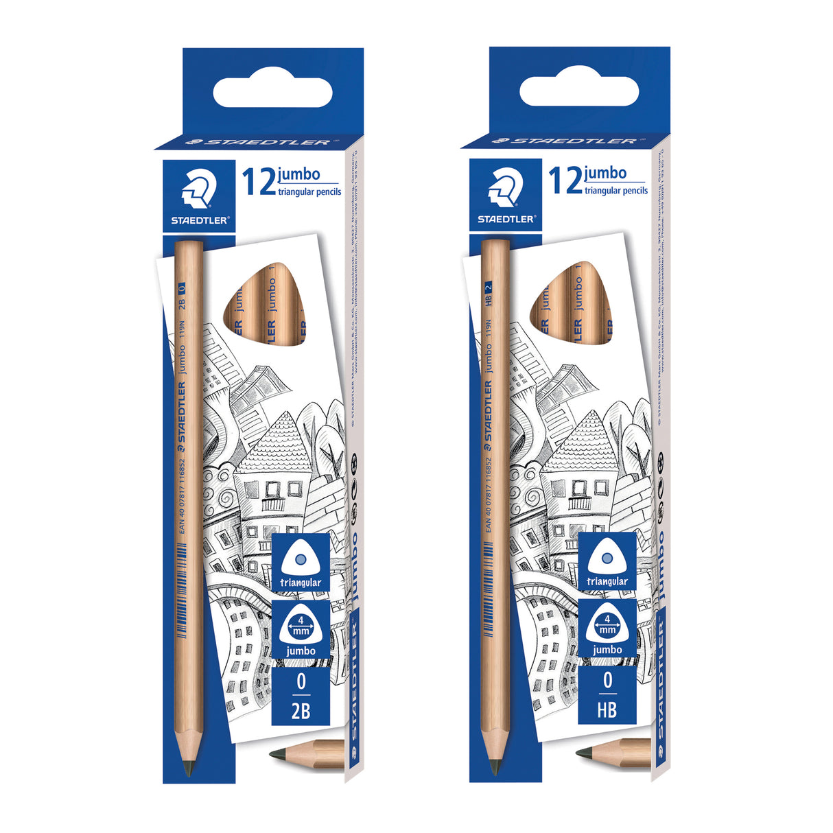 Staedtler Triangular Natural Pencils Jumbo Pack of 12 - Zart