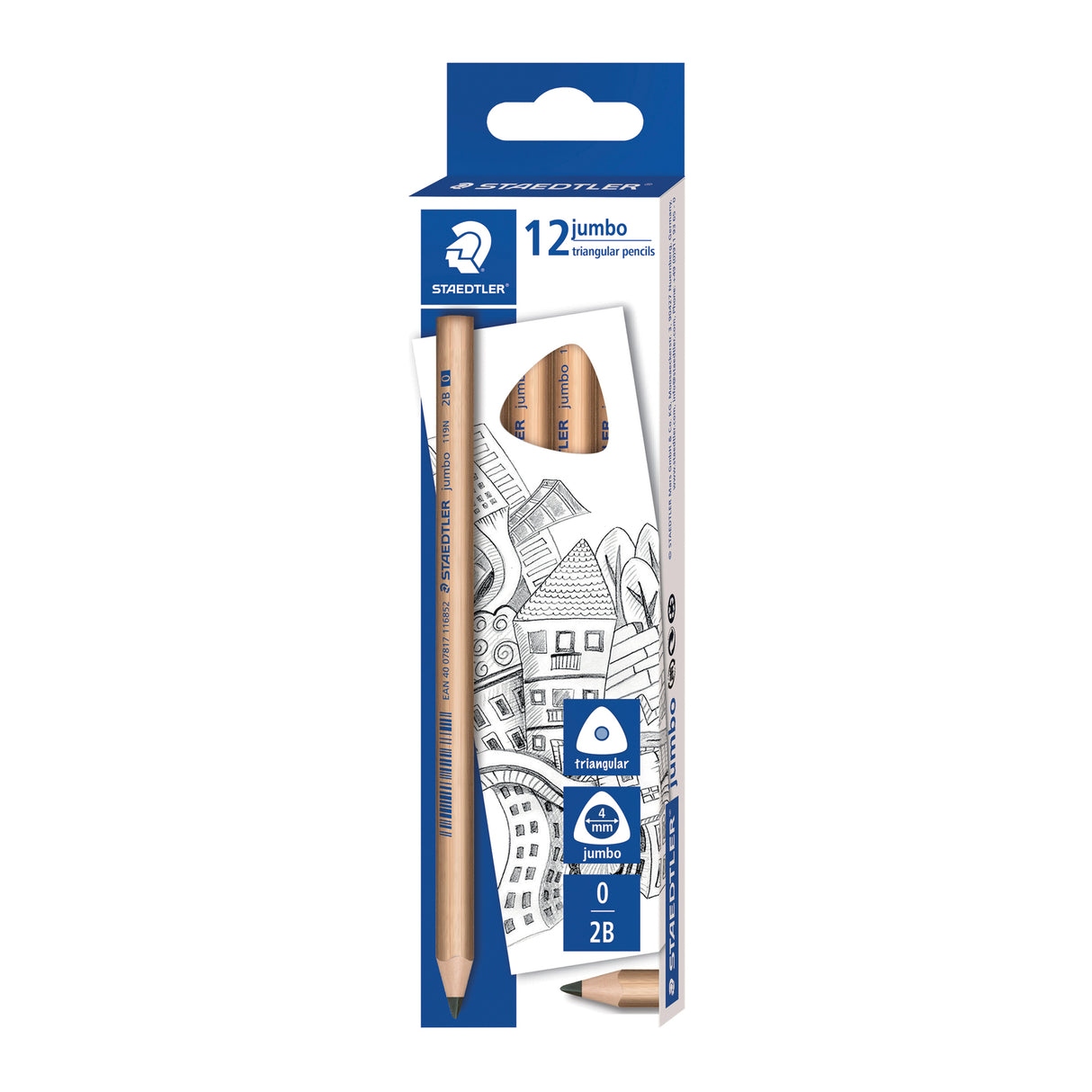 Staedtler Triangular Natural Pencils Jumbo Pack of 12 - Zart