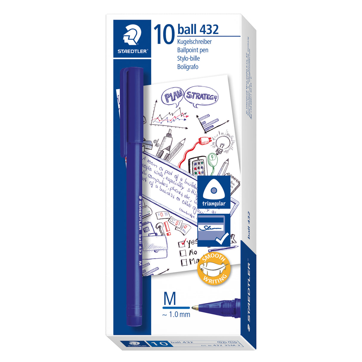 Staedtler Stick 432 Triangular Ballpoint Pen 1.0mm Medium Pack of 10 - Zart