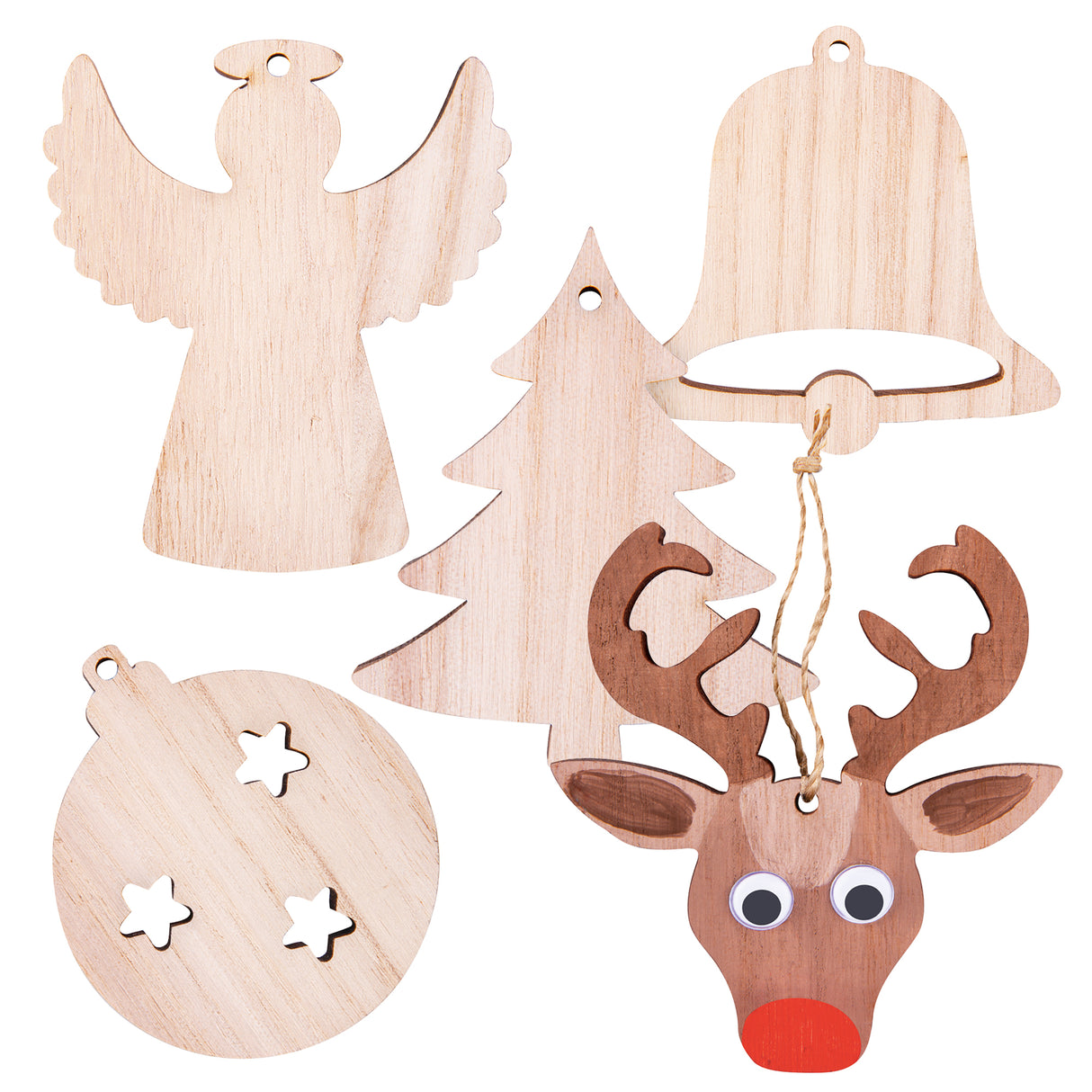 Wooden Xmas Shapes Large Assorted Pack of 30