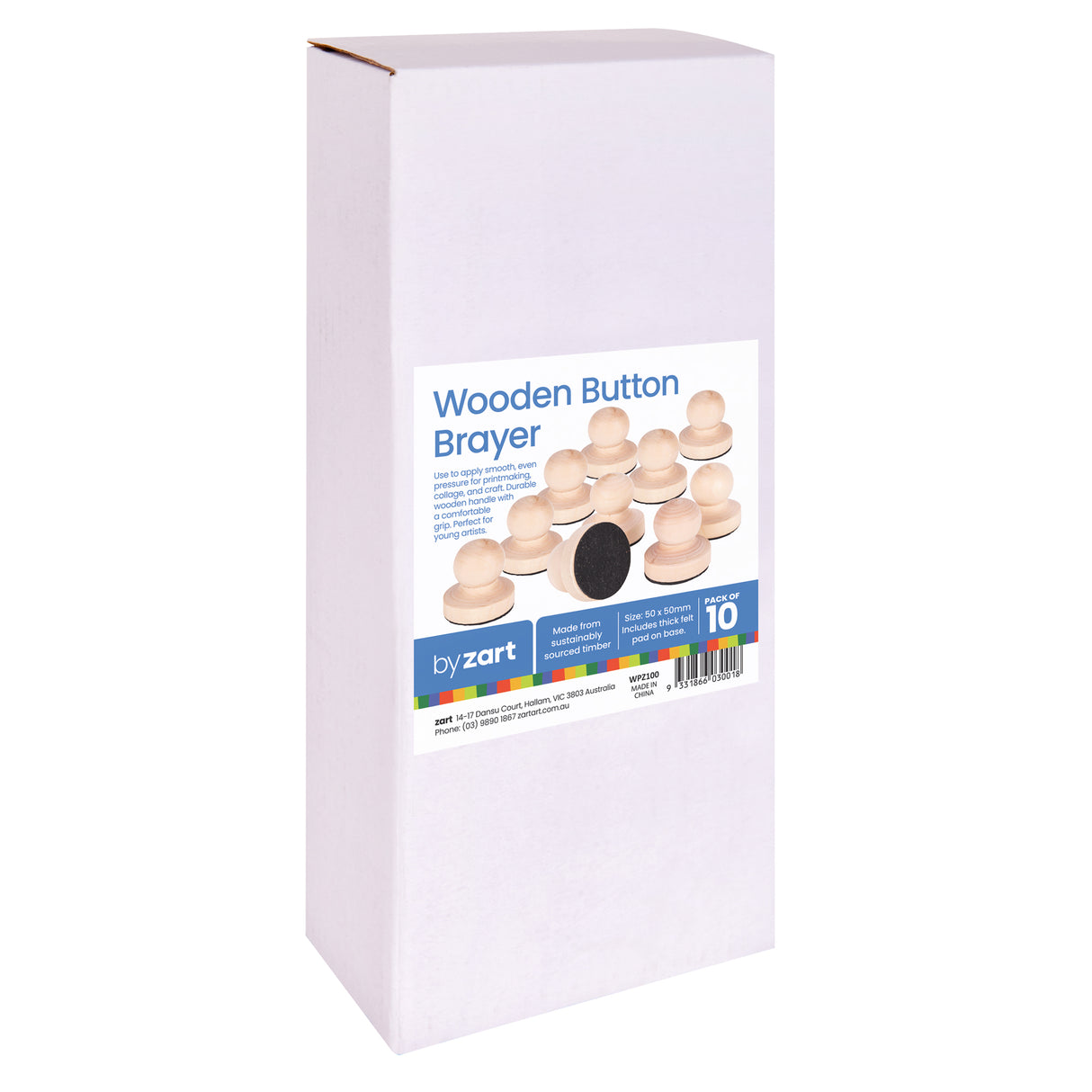 Wooden Button Baron Brayer Pack of 10 - Zart