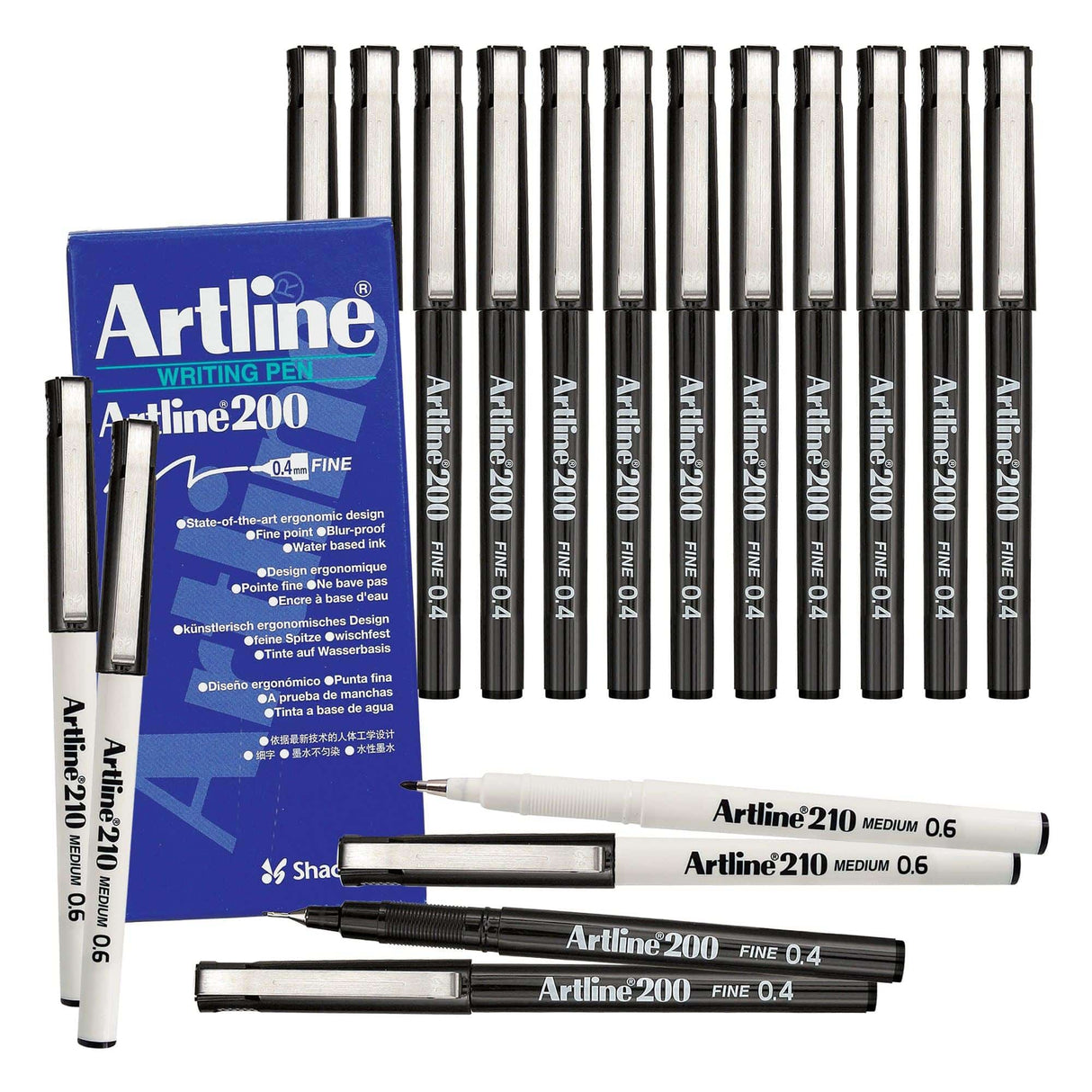 Artline 200 Fineliner Black Pack of 12