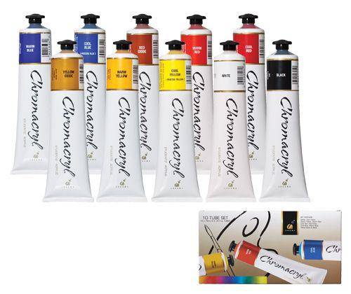 Chromacryl Acrylic Paint 75mL Colours Pack of 10