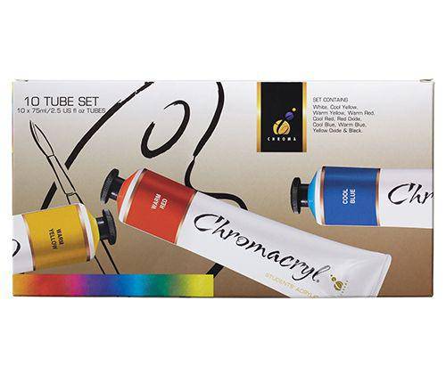 Chromacryl Acrylic Paint 75mL Colours Pack of 10