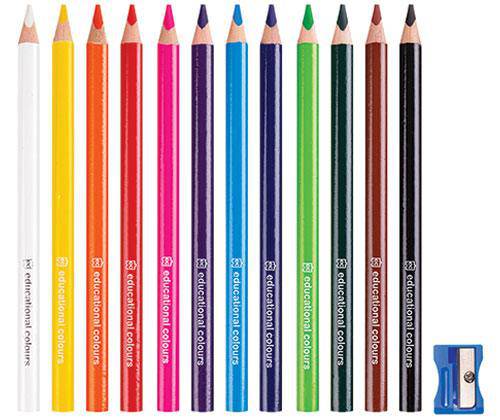 EC Jumbo Triangular Washable Pencils and Sharpener Pack of 12