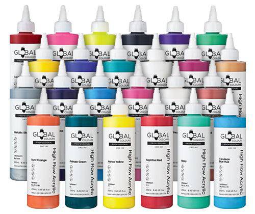 Global High Flow Acrylic Paint 250mL Assorted Pack of 24