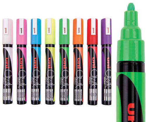 Uni Chalk Marker Bullet Fluorescent Colours Pack of 8