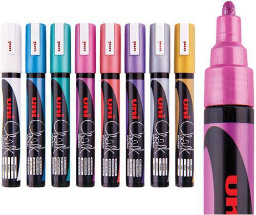 Uni Chalk Markers Bullet Metallic Pack of 8