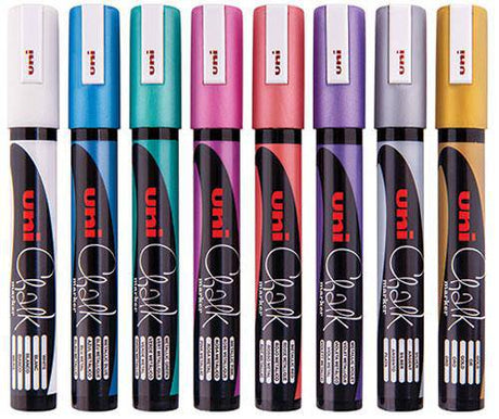 Uni Chalk Markers Bullet Metallic Pack of 8