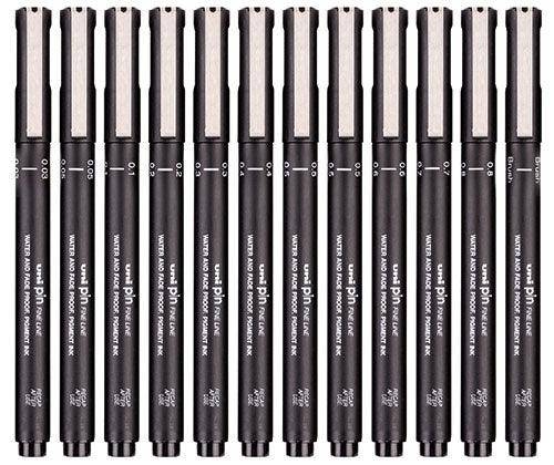 Uni Pin Fine Line Pen Assorted Pack of 12