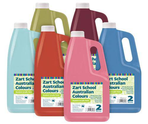 Zart School Australian Colours Acrylic Paint 2L Assorted Pack of 6