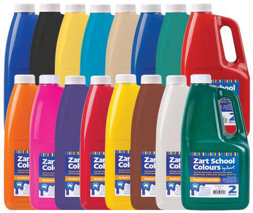 Zart School Colours Acrylic Paint 2L Assorted Pack of 16