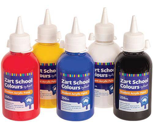 Zart School Colours Acrylic Paint Kit 5 x 250mL