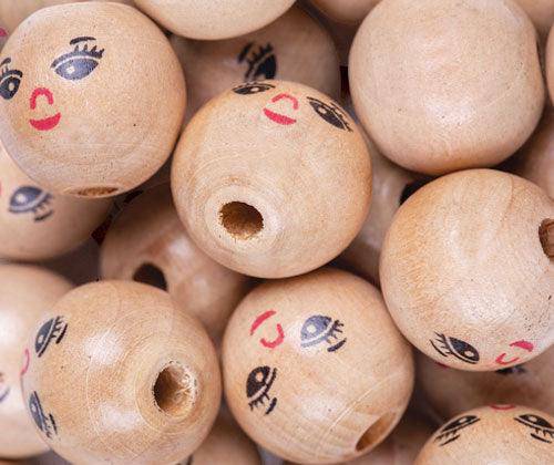 Wooden Face Beads 22mm Pack of 30