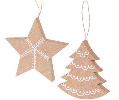 3D Tree and Star Ornaments Pack of 10