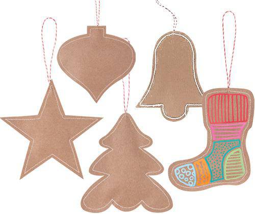 Stitched Kraft Christmas Ornaments Pack of 10