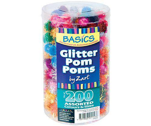 Basics Pom Poms Glitter Colours Pack of 200