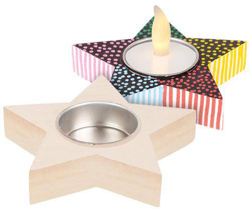 Wooden Tea Light Holder Star Pack of 5