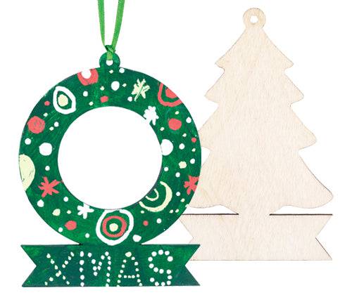 Wooden Wreath and Tree with Banner Pack of 12