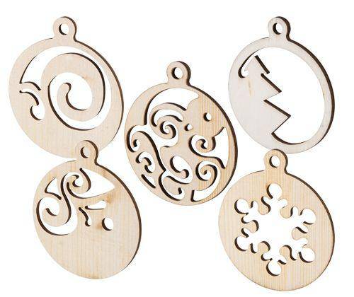 Wooden Xmas Baubles Assorted Pack of 20